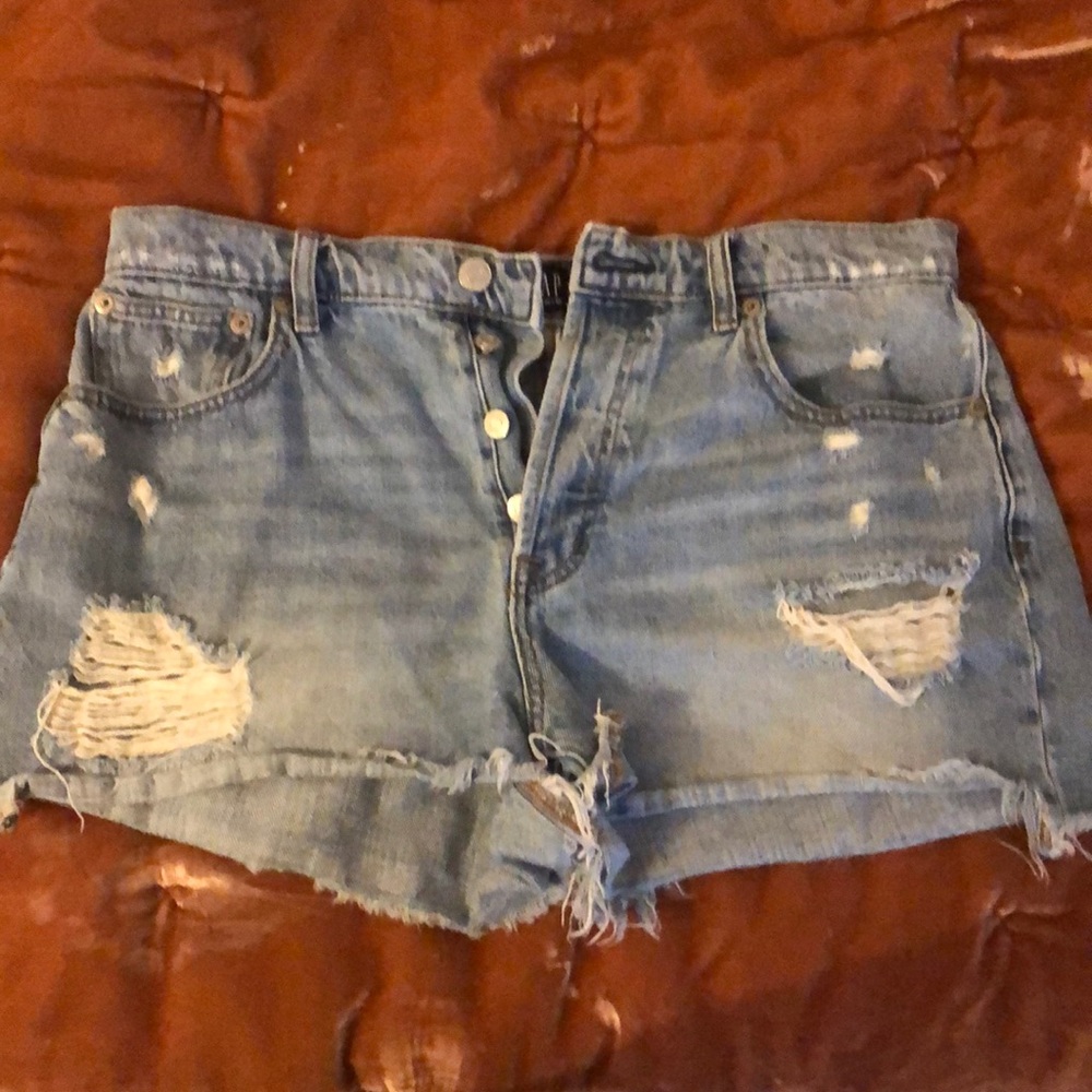 Distressed denim shorts